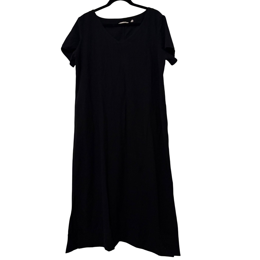 Soft Surroundings Black V-Neck Short Sleeve Maxi Dress with Pockets XL‎ Tall